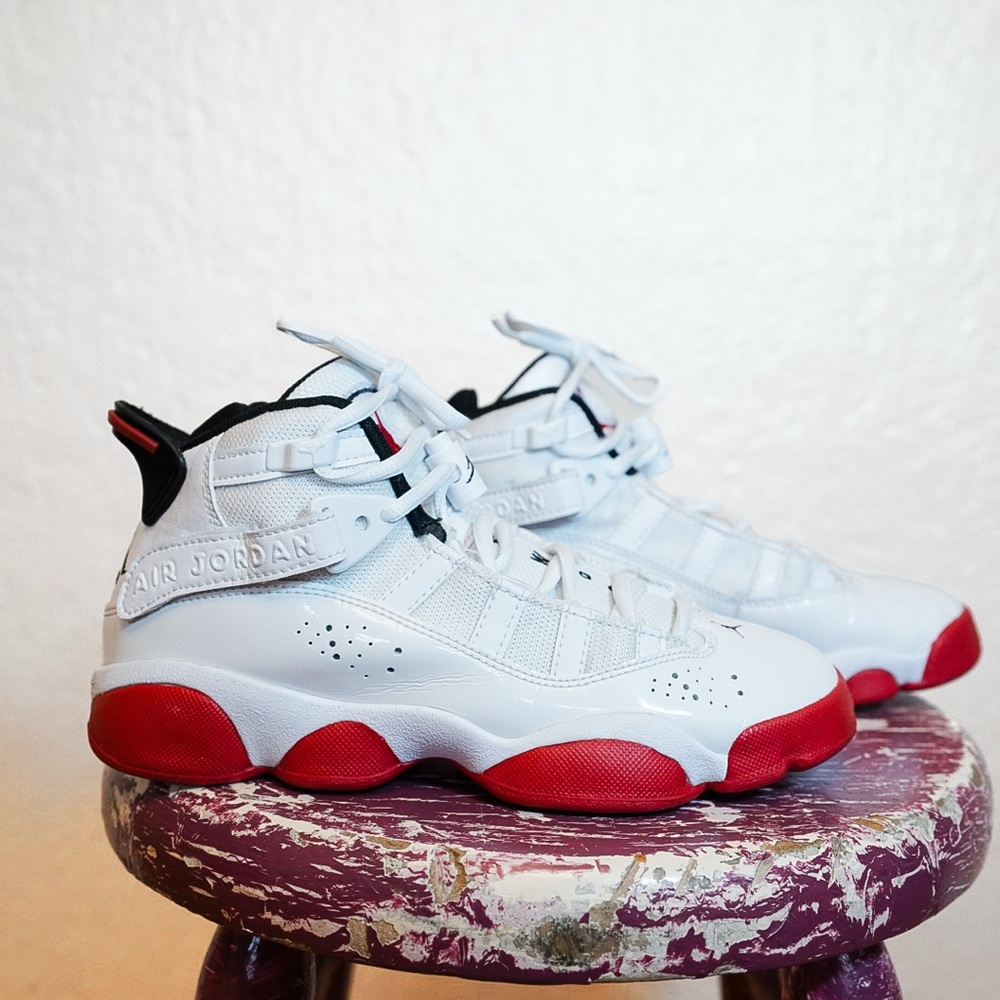 Jordan 6 Rings GS Basketball Sneakers in White University Red | Kids 4Y